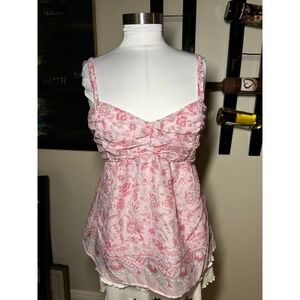 Hollister Pink Floral Paisley Camisole Ruched Sweetheart Neck Tank Top Women